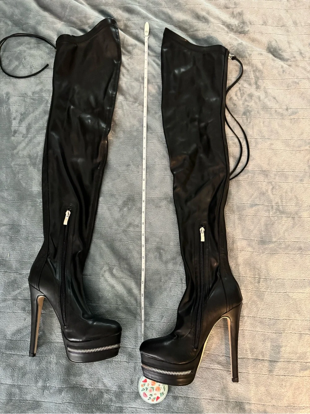 Black Over-the-Knee Stiletto Platform Boots